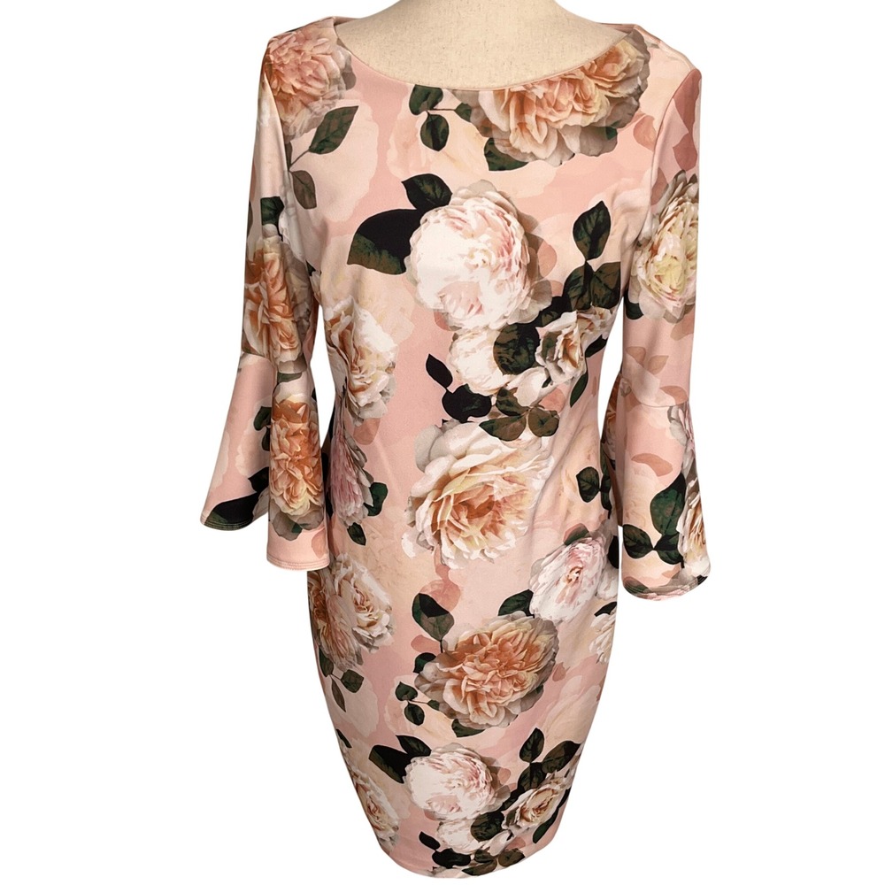 Calvin‎ Klein Sheath Dress Womens 8 Pink Spring Floral Pastel Scuba Statement